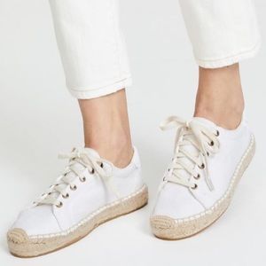 Soludos White Leather Lace Up Espadrille Sneakers